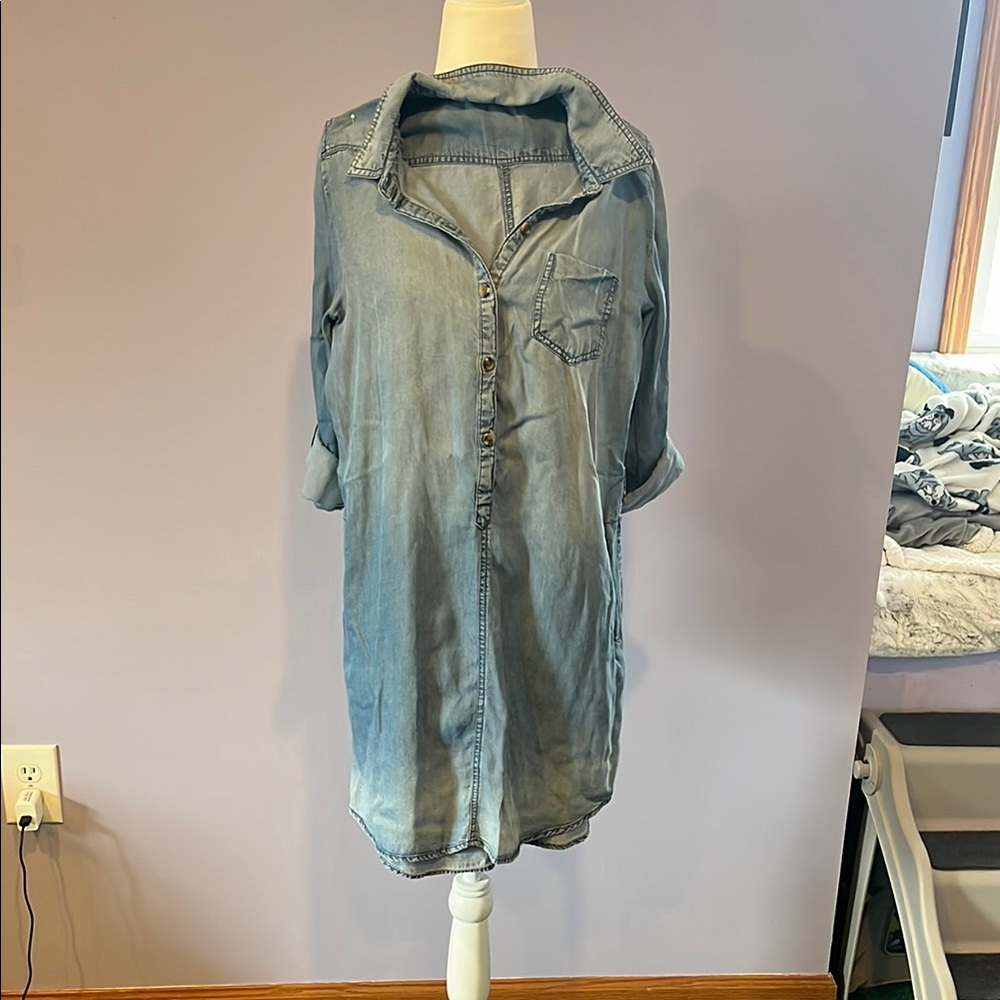 Love Tree Blue Denim Shirt Dress